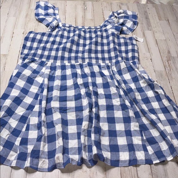 Old Navy Smocked Fit & Flare Mini Dress Plus Size 4X Flutter Sleeve Gingham Blue - Picture 5 of 15